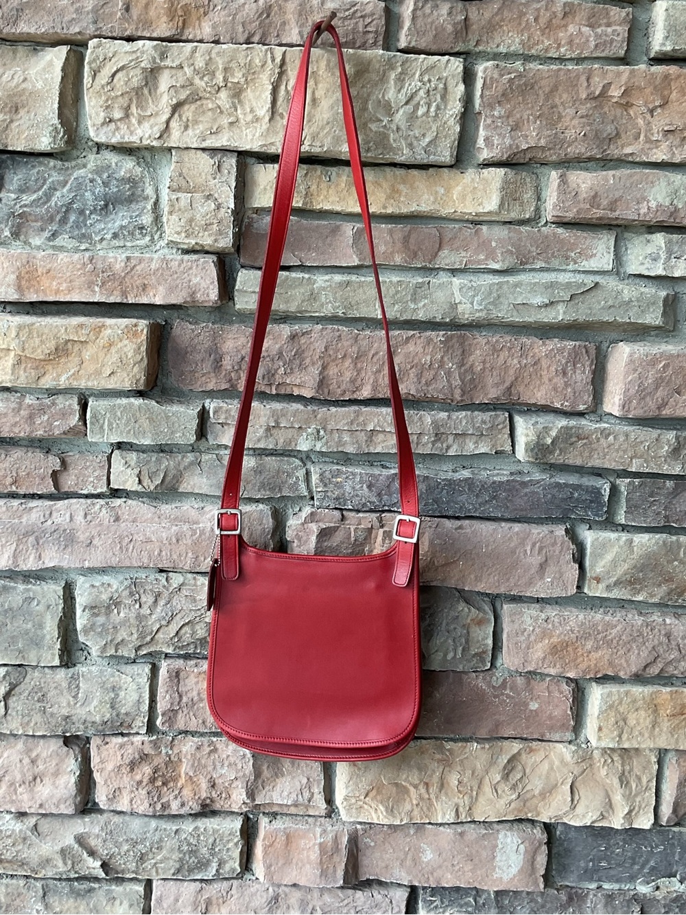 Vintage Coach Red Leather Small Hippie Flap Crossbody Bag